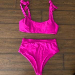 SHEIN Hot Pink high waisted bikini.